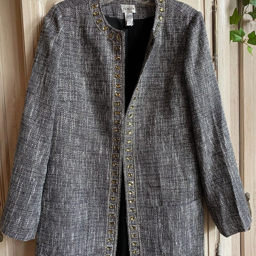 Chico's Black and Silver Tweed Jacket